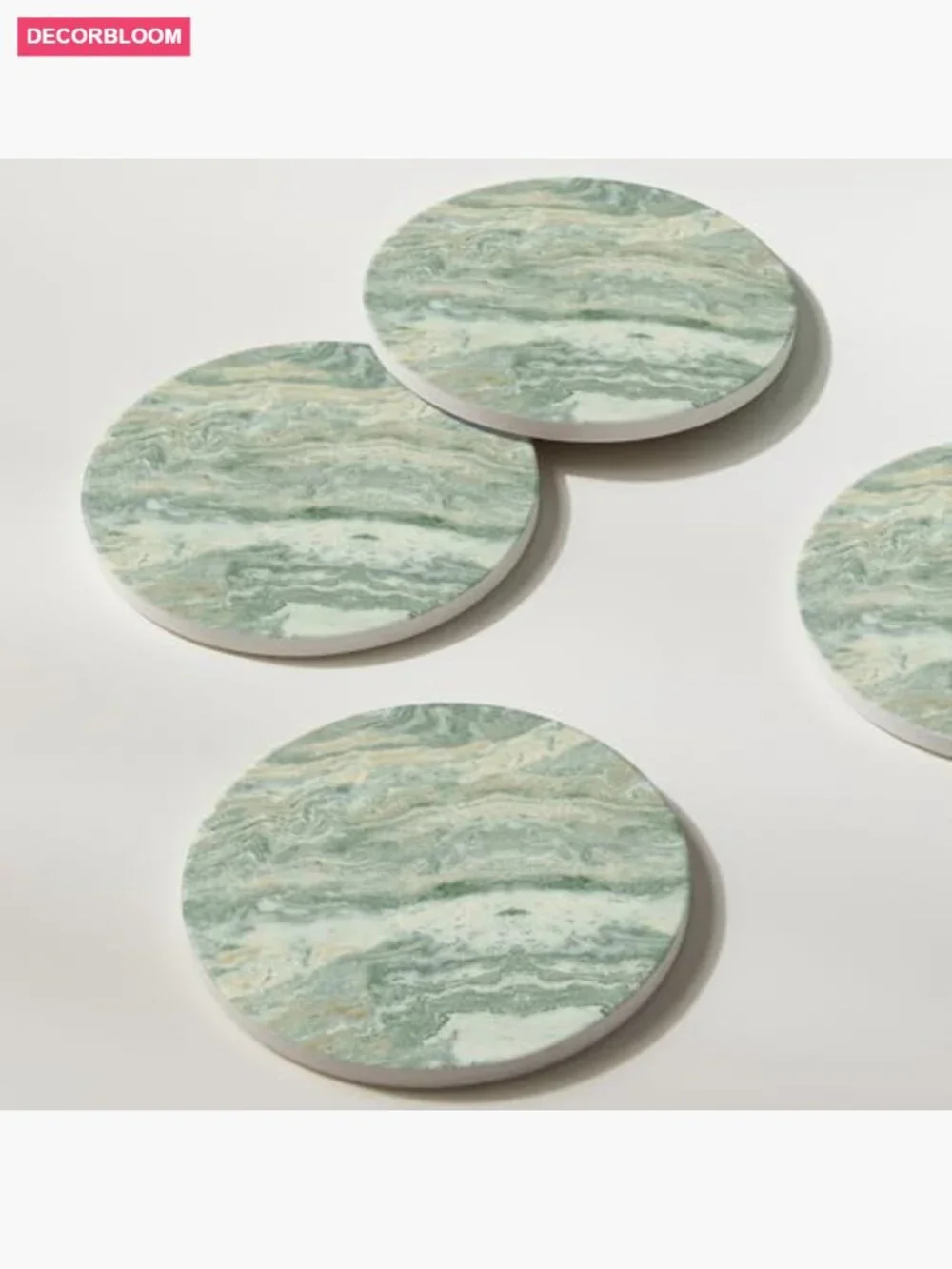Set of 6 Marble Coasters with Holder - Absorbent Ceramic, Cork Backing